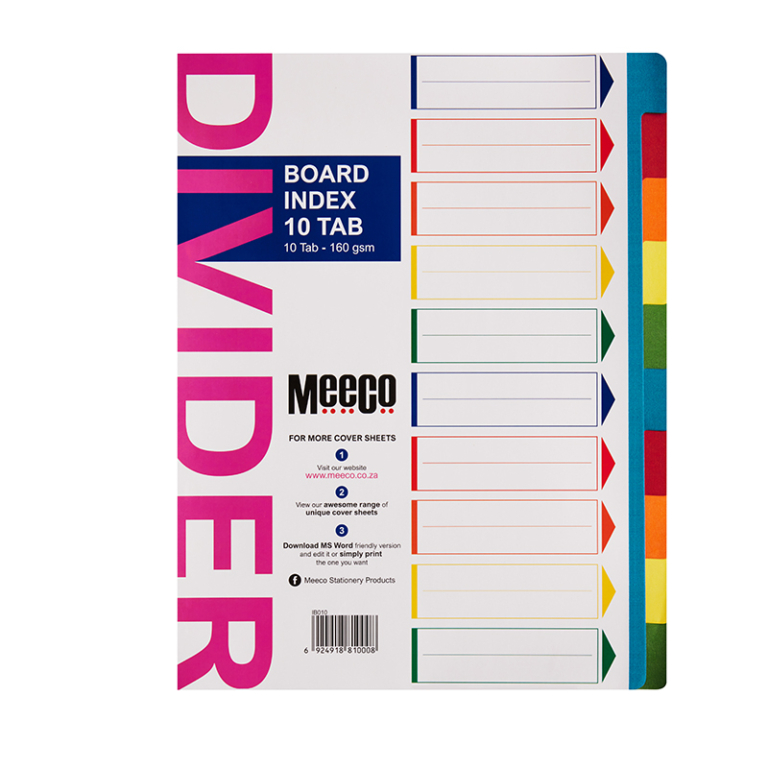 FILE DIVIDERS: A4 BOARD 10 TAB PLAIN – Meeco